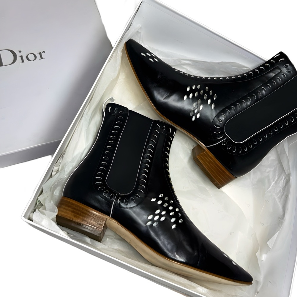 Dior Authentic Lazer Cut Ankle Boots Black Leather NWT US size 7.5/8
